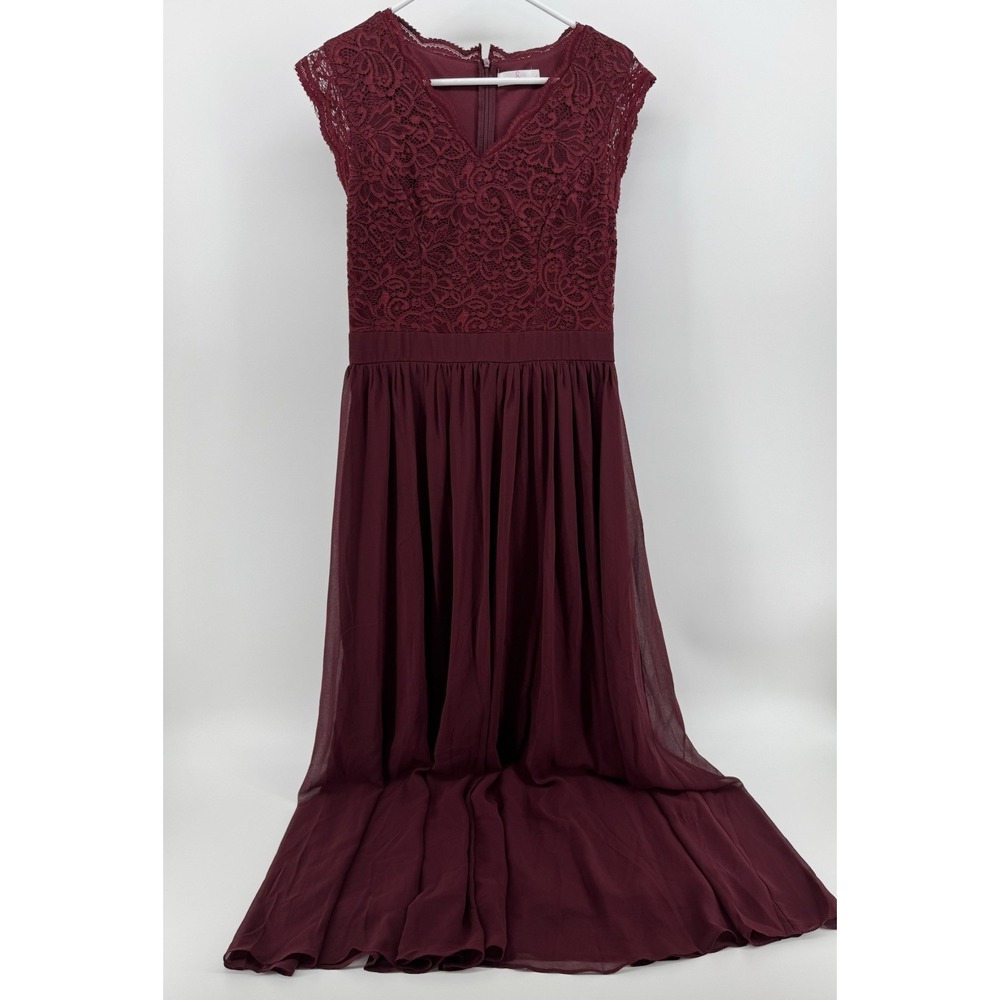 Dressystar Dress Women's Floral Lace Sheer Bridesmaid Red Size L
